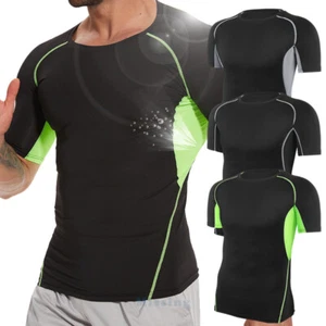 Men Compression Shirts Shorts Sleeve Athletic Workout Base Layer Quick Dry Vest - Picture 1 of 19