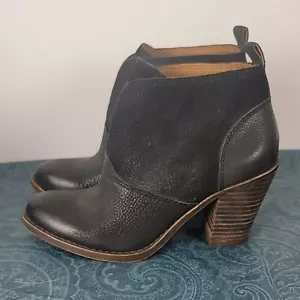 Lucky Brand Black Leather Slip On Ankle Boots Chunky High Heel 6 - Picture 1 of 13