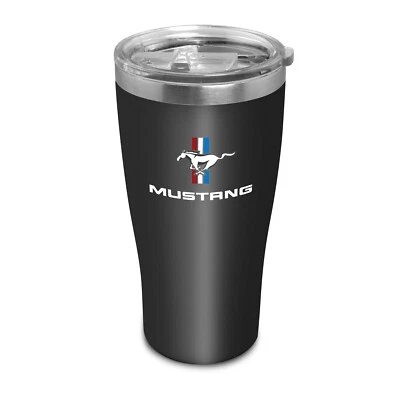 Ford Mustang Tri-Bar Logo 20oz Black Stainless Steel Travel Tumbler Mug Foto 1 de 4