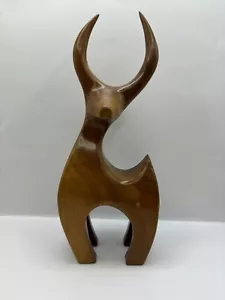 Vintage MCM Teak Wood Carved Deer Figurine Approx 10” - Picture 1 of 2