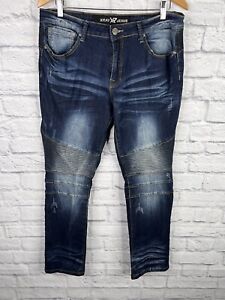 XRAY Men's Dark Wash Distressed Moto Stretch Jeans 34/32