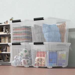 70 Quart Plastic Storage Box, Stackable Latching Bin with Lid & Wheels, 4-Packs - Picture 1 of 11