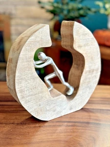 "Moritz Push & Work" Madera Metal Oficina Escultura Decoración Jefe DETERMINACIÓN Regalo - Imagen 1 de 14