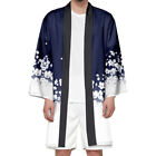 Men Japanese Open Front Kimono Long Bathrobe Coat Cardigan Print Yukata Top Thin