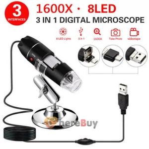 HD 10X-1600X 8 LED Digital Microscope Camera USB Magnification Endoscope W/Stand - Picture 1 of 12