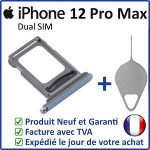 TIROIR  CARTE SIM DUAL DE L'IPHONE 12 PRO MAX BLEU AVEC JOINT ÉTANCHE + OUTIL - Photo 1 sur 3