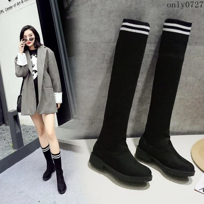 Mujeres Pull On Informal Tejido Tacón Bajo Tobillo Sobre la Rodilla Botas Zapatos 50/51/52 Foto 1 de 4