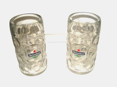 COPPIA  BOCCALI BICCHIERE BIRRA 1 LITRO CON MANICO HEINEKEN - Immagine 1 di 4
