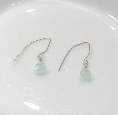 14k Yellow Gold Filled Aqua Blue Chalcedony Briolette Drop Dangle Earrings - Image 1 of 3