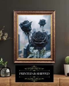 Gothic Lace Black Rose – Dark Romantic Floral Cemetery Wall Art Print - Picture 1 of 5