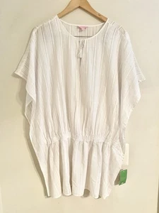 Tunica copricostume nappa Lilly Pulitzer nuova con etichette caftano spiaggia argento lucido taglia XL - Foto 1 di 12