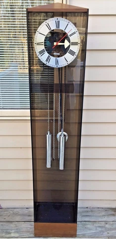 1980s Howard Miller George Nelson Designed Grandmothers Clock Running Time & Str Cover
