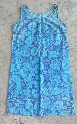Vestido Vintage 1970 Tropical Estampa Havaiana Azul Tamanho Pequeno Artístico Colorido - Imagem 1 de 4