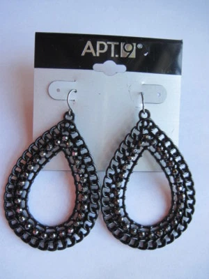 Apt 9 Black Filigree Teardrop Dangle Earrings w Rhinestones Pierced NWT FREE S&H - Image 1 of 3
