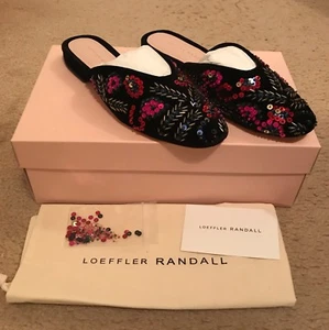 Loeffler Randall PAILLETTEN PERLEN PAILLETTEN FLACH WILDLEDER PANTOLETTE GRÖSSE 6B SCHWARZ MULTI $ 395 - Bild 1 von 7