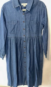 Womens Eddie Bauer Dress Denim Prairie Button Down Modest Farmhouse Medium - Picture 1 of 8