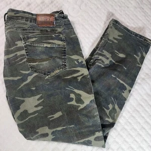 Raw X Green Camo Skinny Distressed Mens Straight Leg Denim Jeans SZ 38x32 - Picture 1 of 12