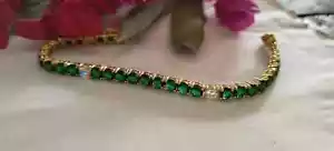 9ct Round 4mm Lab Created Diamond Emerald Tennis Bracelet 14K Yellow Gold Plated - Picture 1 of 5