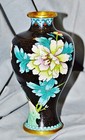 Vase Cloisonné, schwarz weiß grün, Blumen, China, 18 cm