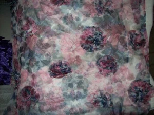 S25 3D FLORAL PRINT TULLE 100% POLYESTER MAUVES & BLUES SPECIALTY NETTING 32X57" - Picture 1 of 3