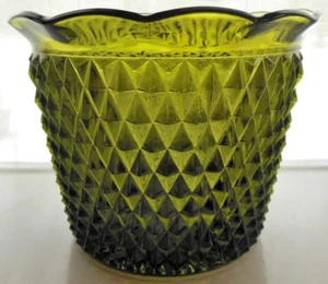 Indiana Glass Green Diamond Point Crimped Ice Bucket Flower Pot - Picture 1 of 7