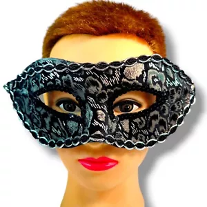 Maschera da ballo in maschera veneziana Martedì Grasso semplice festa in pizzo argento nero - Foto 1 di 6
