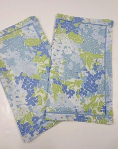Pair Vintage LAURA ASHLEY Blue Green Hydrangea Floral Cotton KING Pillow Shams - Picture 1 of 9