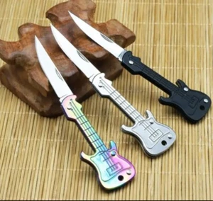FREE SHIPPING 12$+ Mini Folding Pocket Knife Small Guitar Keychain - Picture 1 of 6