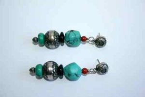 925 Sterling Silver Coral, Turquoise drop earrings - Picture 1 of 4