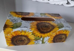 Sunflowers Rectangular Long Tissue Box Cover Handcrafted wooden decoupaged - Picture 1 of 5