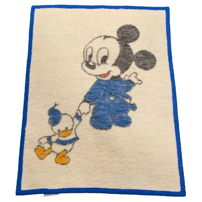 Vtg 80s 1984 Biederlack Disney Baby Mickey Mouse Blanket 1984 28"x 37" Usa - Image 1 of 4