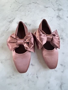 Anthropologie Jeffery Campbell Womens 7.5 Big Bow Square Toe Flats NEW Pink/clay - Picture 1 of 14