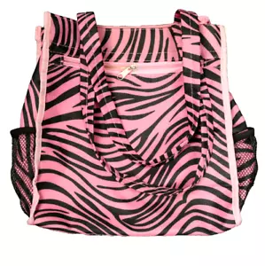 Zebra Print Tote Bag Pink & Black Zip Close Shoulder Tote Reusable Shopping Bag - Picture 1 of 22