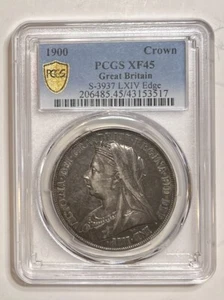 1900 Great Britain Silver Crown S-3937 LXIV Edge PCGS XF 45 Gold Shield - Picture 1 of 2