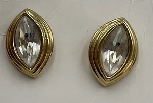 Vintage 80er Jahre Monet goldfarbene Kristall Ohrringe Piercing Runway Couture - Bild 1 von 5
