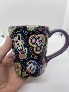 Disney Parks Quilted Mug Cup Coffee Tea Mickey Minnie Pluto Black Purple Green - Picture 1 of 12