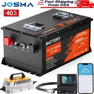 48V 105Ah Lithium Golf Cart Battery 200A BMS 6000+Cycles APP Charger Monitor Set - Picture 1 of 14