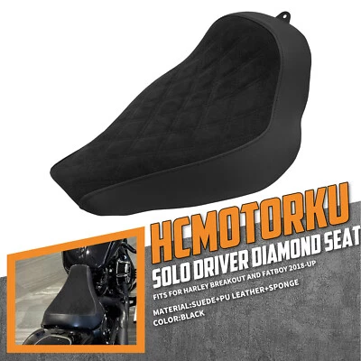 Front Driver Black Suede Solo Seat For Harley Breakout Fat Boy FLFB 2018-2023 - Imagem 1 de 4