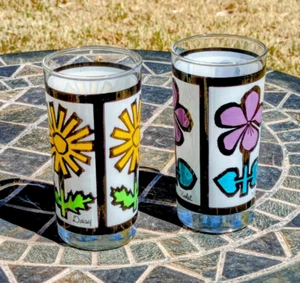 "Juego de 2 vasos de colección Anchor Hocking Happy Times violeta + margarita floral MCM 5,5"" NUEVO EN STOCK" - Imagen 1 de 7