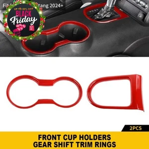 2x Cubiertas de anillo de transmisión de cambio de marchas con portavasos rojo para Ford Mustang 2015-2023 - Imagen 1 de 15