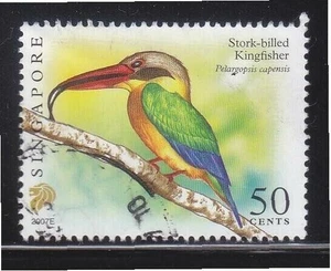 SINGAPORE 2007 STORK-BILLED KINGFISHER $0.50 4TH RE-PRINT (2007E) 1 STAMP USED - Picture 1 of 4