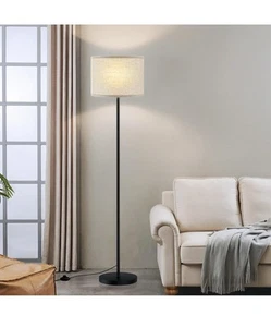 (13B)Industrial Floor Lamp with Glass Shade - Black, LED Bulbs Foot Pedal Switch - Picture 1 of 8