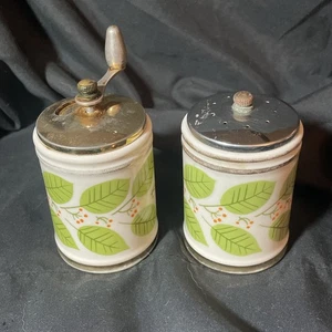Salero y molinillo de pimienta vintage antiguo Thompson hojas de oro de porcelana MCM - Imagen 1 de 8