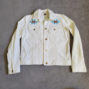 Ralph Lauren Jeans Co Jacket Womens Medium White Trucker Denim western Aztec - Picture 1 of 10