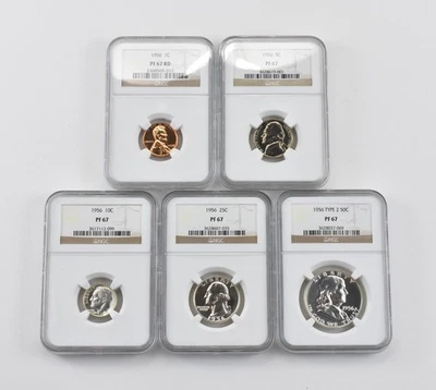 (5) 1956 Proof Lincoln/Jefferson/Roosevelt/Washington/Franklin T2 PF67 NGC *5785 - Image 1 of 3