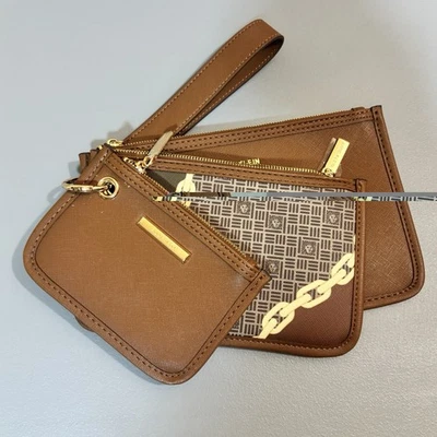 Anne Klein 3 Piezas Cremallera Cartera Muñequera Conjunto Marrón Multi Tamaño Imitación Cuero Nuevo Foto 1 de 4