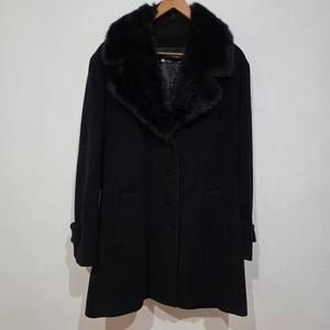 Daniela Romani Coat AUS 14 US10 Black Cashmere Wool Italy Removeable Faux Fur - Picture 1 of 11