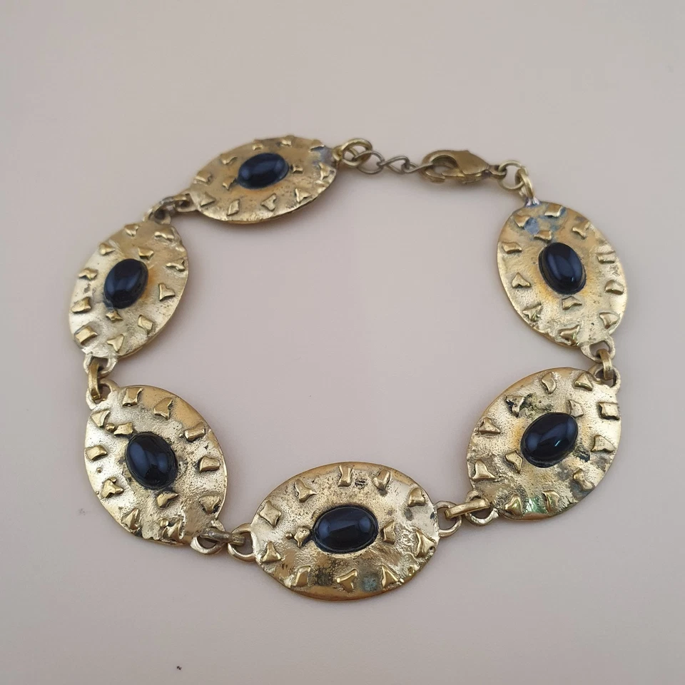 复古几何形状黄铜和玛瑙手链 — 第 1/4 张图片