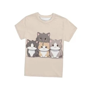 Kids T Shirts for Boys Size 3-16 Girls Short Sleeve Sportswear 3-4T Kawaii Cat - Picture 1 of 7