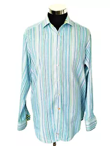 Camisa de vestir Thomas Dean para hombre talla grande rayas multicolores algodón mangas largas - Imagen 1 de 15